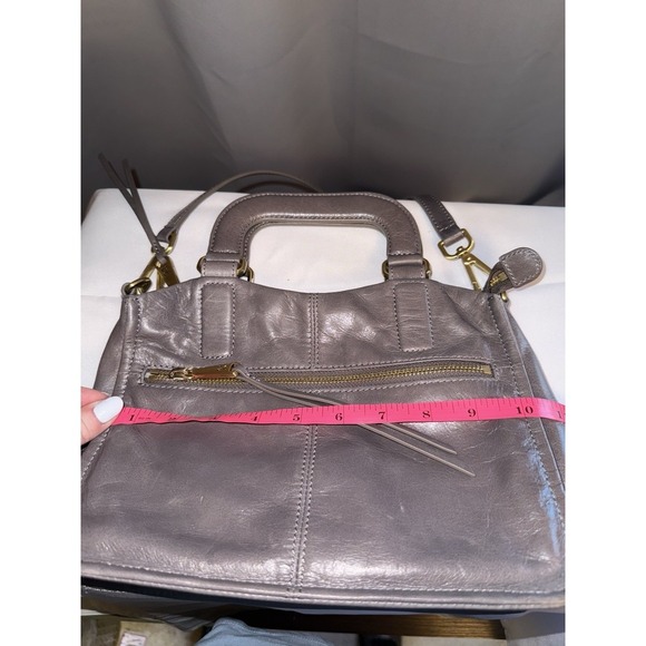 HOBO Purse Crossbody Bag Handbag Gray Leather Brushed Gold Top Handle Satchel - Picture 7 of 13
